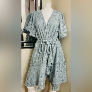 Chic Lace Wrap Mini Dress in Soft Blue